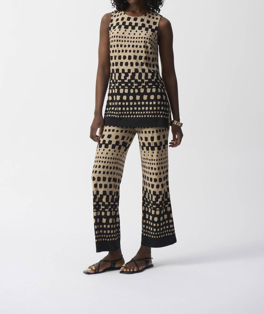 NEW JOSEPH RIBKOFF geometric casual mid-rise trousers in black/dune